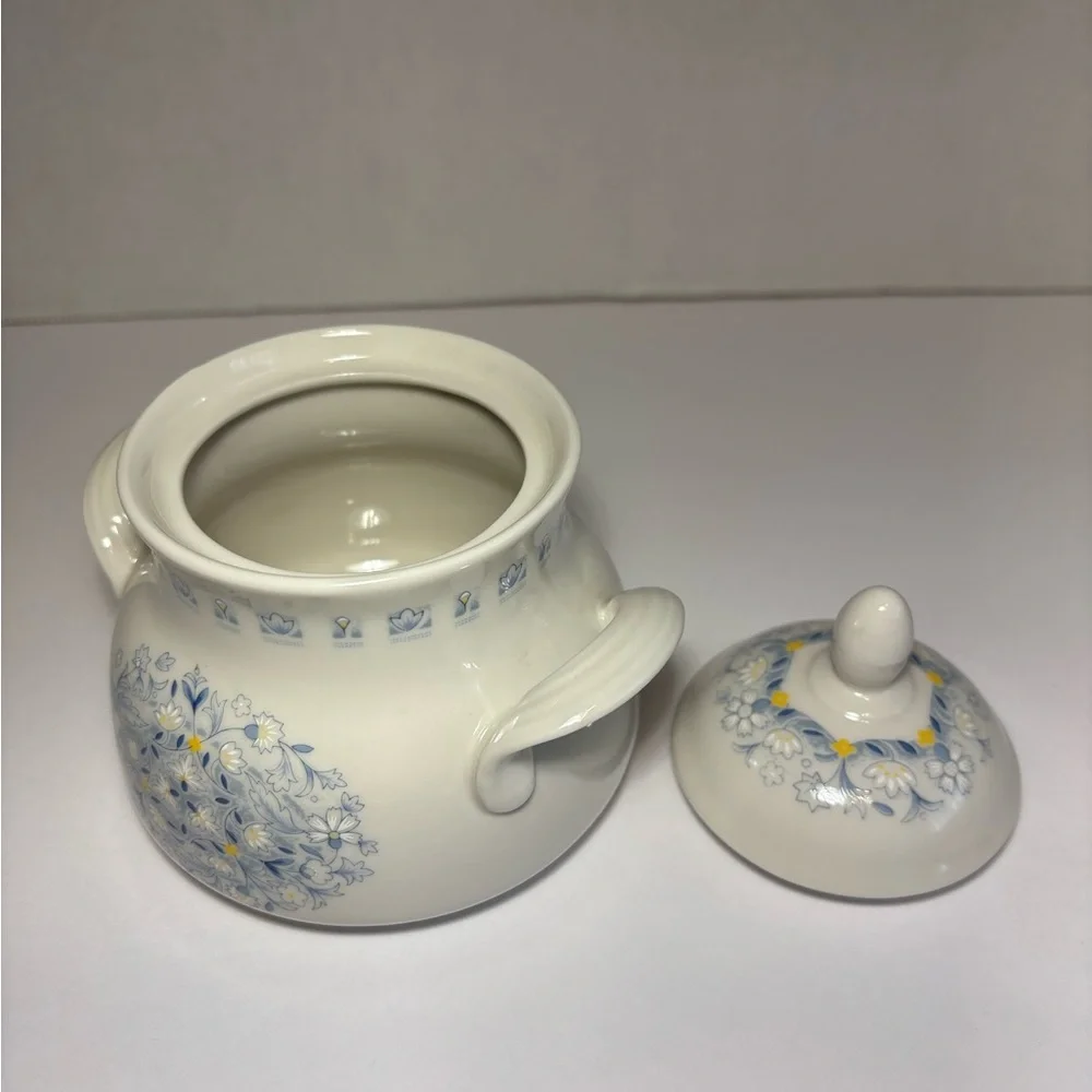 Royal Doulton Blue Floral Sugar Bowl With Lid and Creamer Set Grannycore